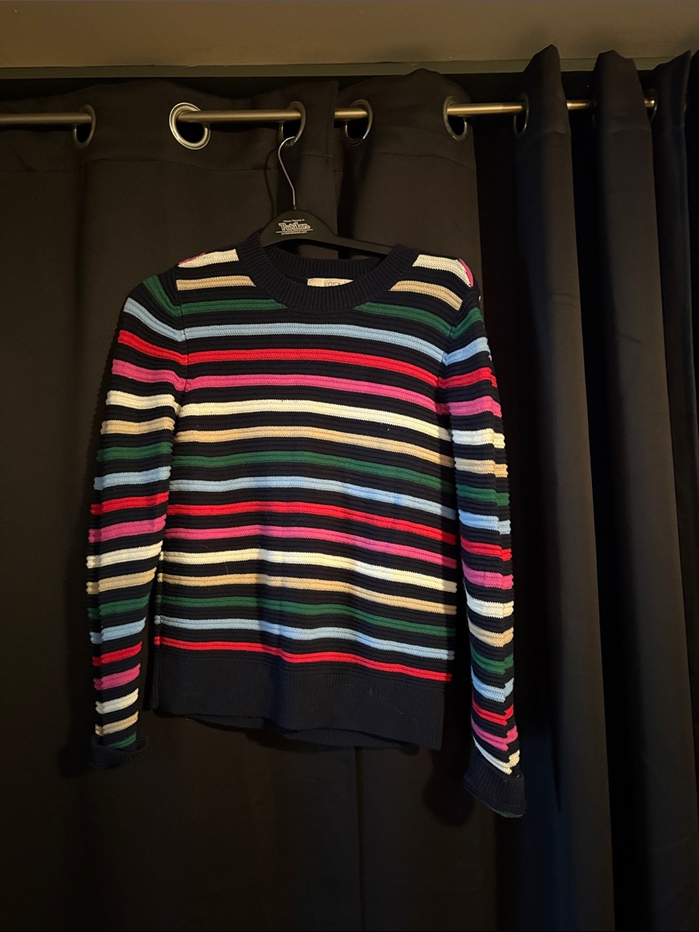 LOFT Navy Multicolor Striped Crew Neck Sweater